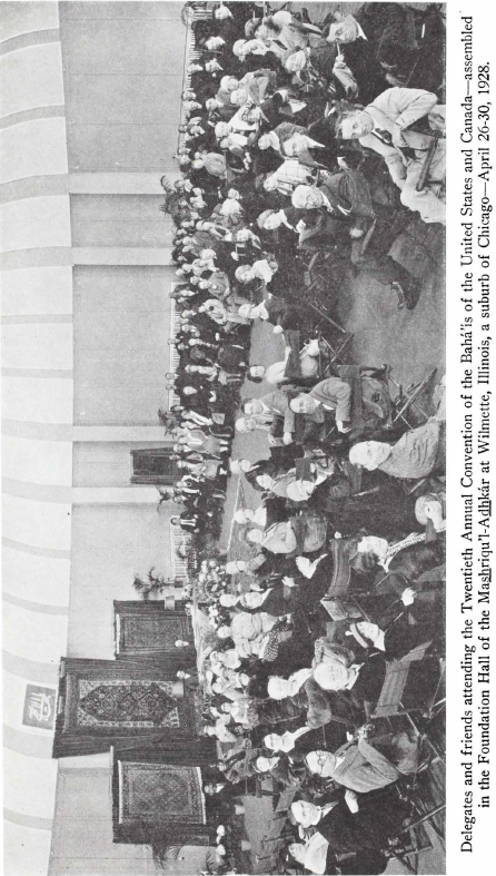 Delegates and friends attendiung the Twentieth Annual Convention of the Bahá’ís of the United States and Canada—assembled in the Foundation Hall of the Mashriqu’l-Adhkár at Wilmette, Illinois, a suburb of Chicago—April 26-30, 1928.