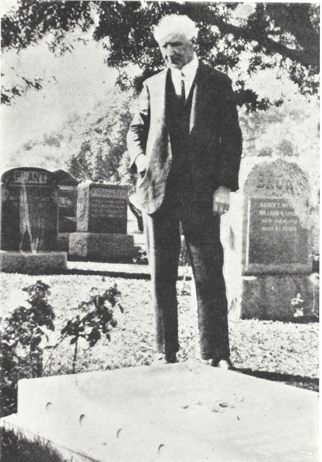 Howard MacNutt of Brooklyn, N. Y., prominent Bahá’í teacher, who died at Miami, Florida, December 26, 1926. This, his favorite picture, was taken in California. He stands at the grave, in a Los Angeles cemetery, of Thornton Chase, the distinguished early American Bahá’í teacher.